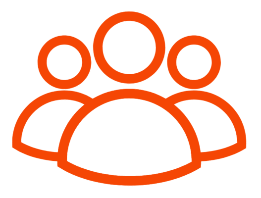 Orange outlined graphic of 3 person icons
