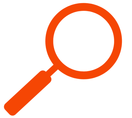 Orange outlined graphic of a magnifying glass