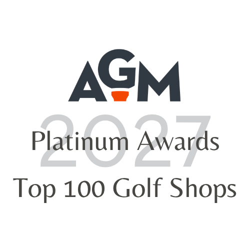 AGM Platinum Awards 2027 Top 100 Golf Shops logo in silver